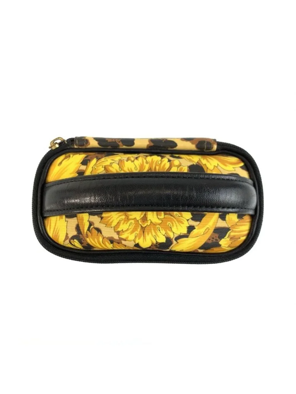 Versace Sunburst Leopard Print Yellow Black Gold Pouch Vanity